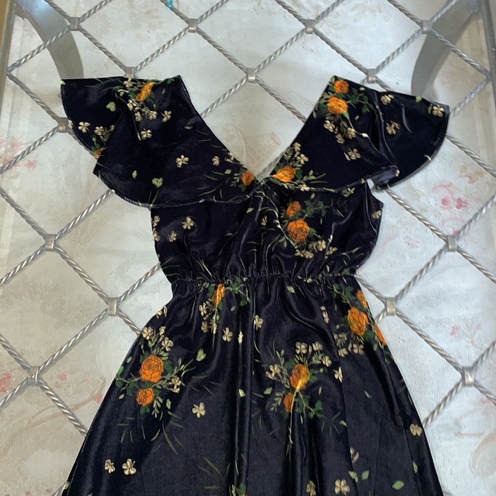 Zara vintage floral printed velvet dress - Picture 3 of 5